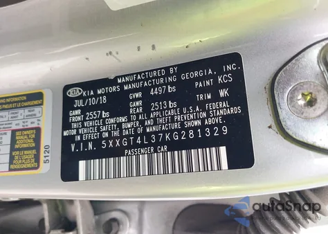 2019 Kia Optima Lx z USA, uszkodzony, nr VIN 5XXGT4L37KG281329